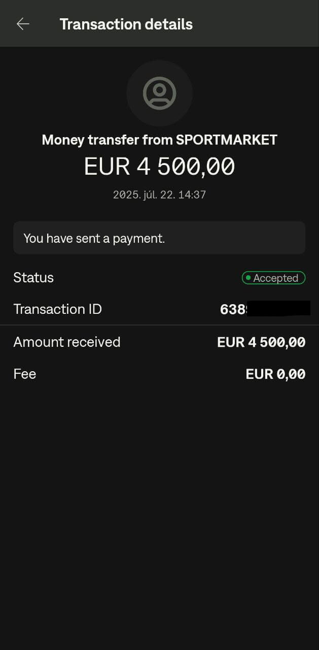 Neteller receipt - 4 500 EUR